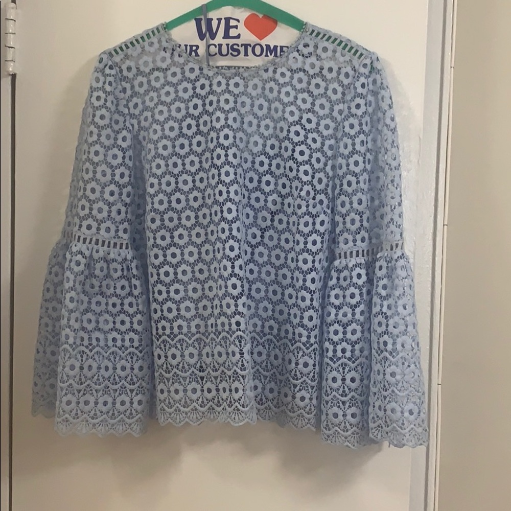 Jcrew blue lace ruffle top